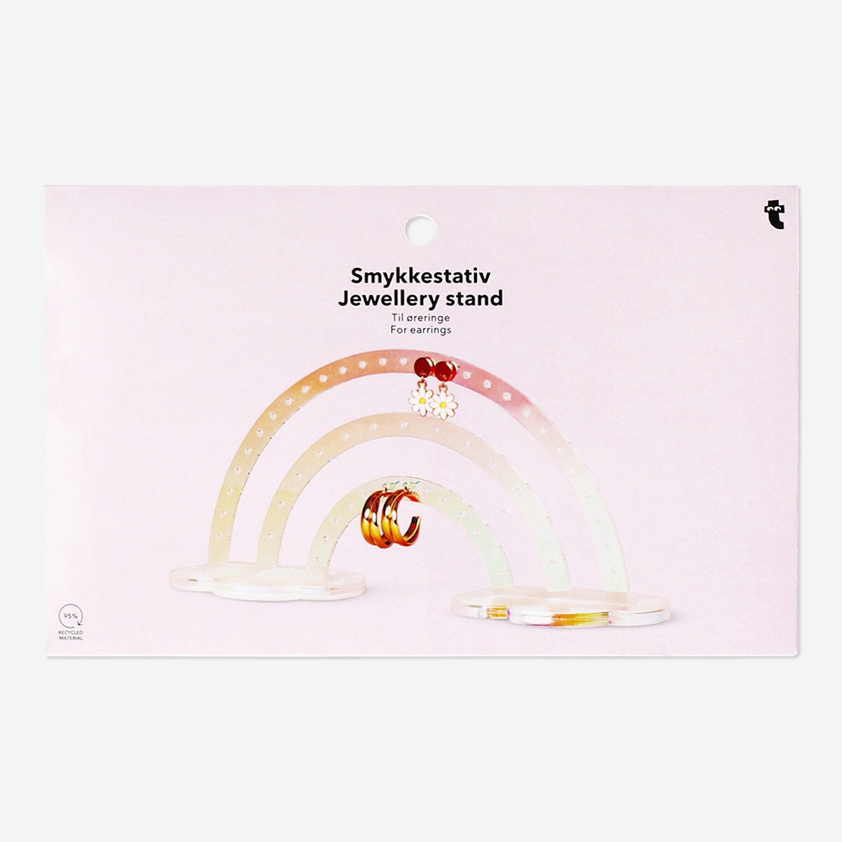 Rainbow jewellery stand for earrings with colorful arches, made by Flying Tiger Copenhagen, perfect for organizing accessories.