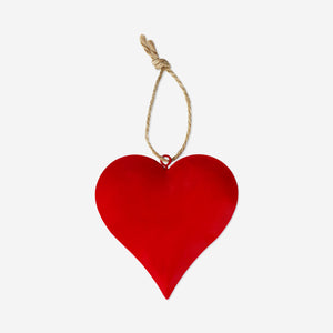 Red metal heart ornament for home decor, featuring a modern design with a glossy finish, by Flying Tiger Copenhagen.