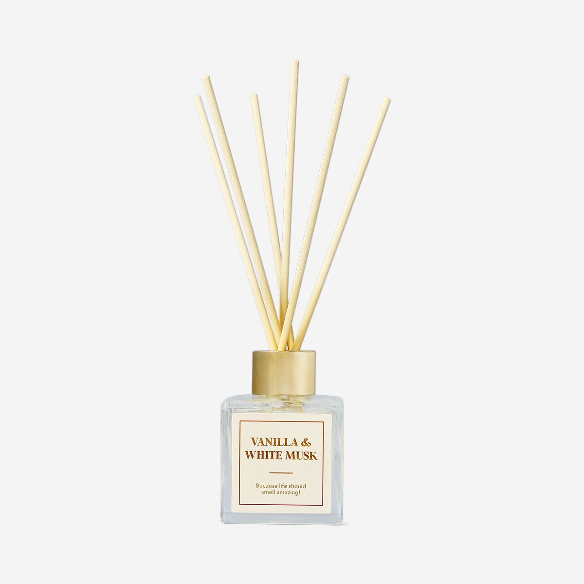 Flying Tiger Copenhagen reed diffuser with white musk fragrance, 50 ml, home decor scent, elegant bottle with reeds.