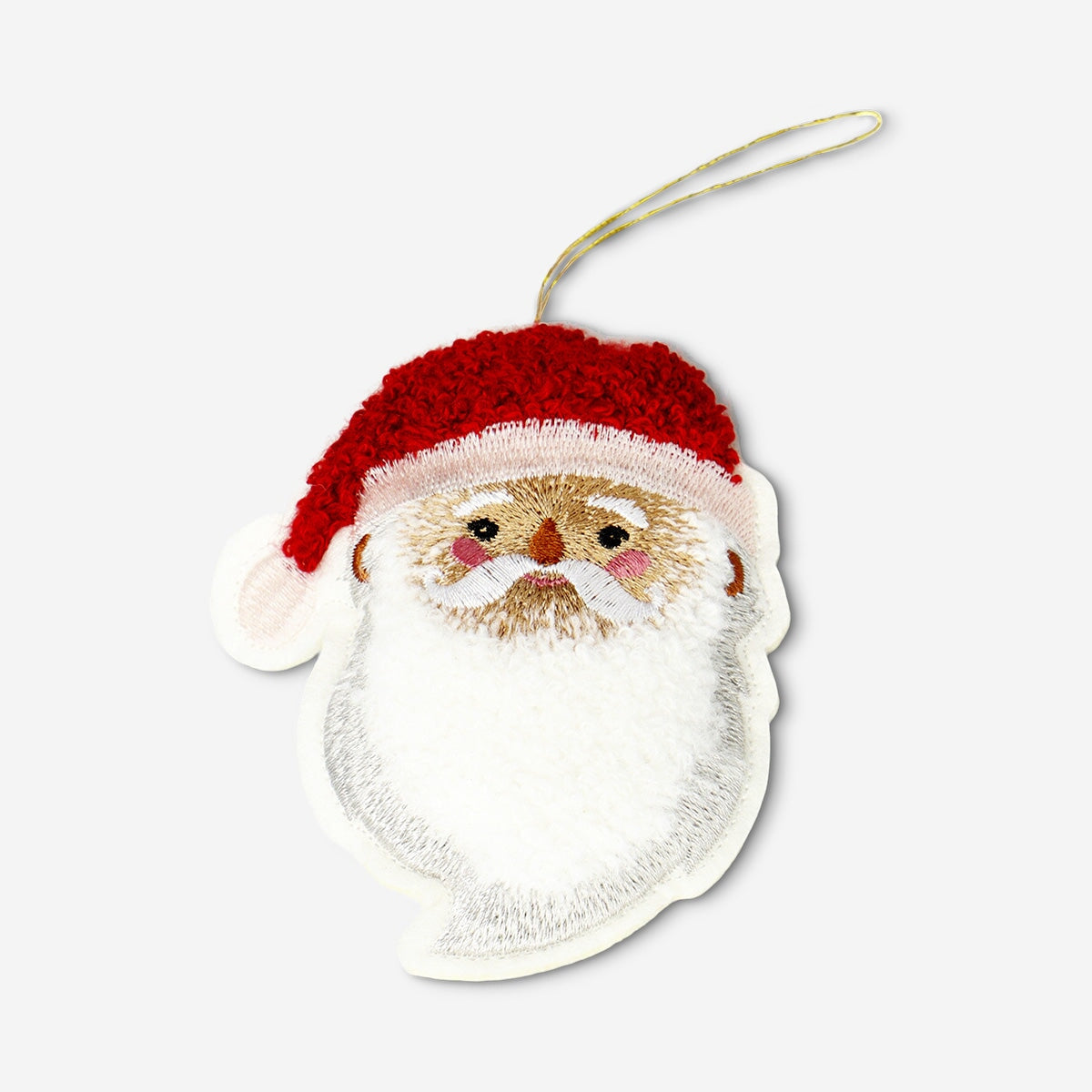 Flying Tiger Copenhagen Santa bouclé ornament for home decor, featuring a festive red and white Santa design with textured fabric.
