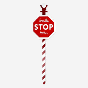 Flying Tiger Copenhagen Santa stop here Christmas sign, 68 cm, decorative holiday home decor with festive red and white design.