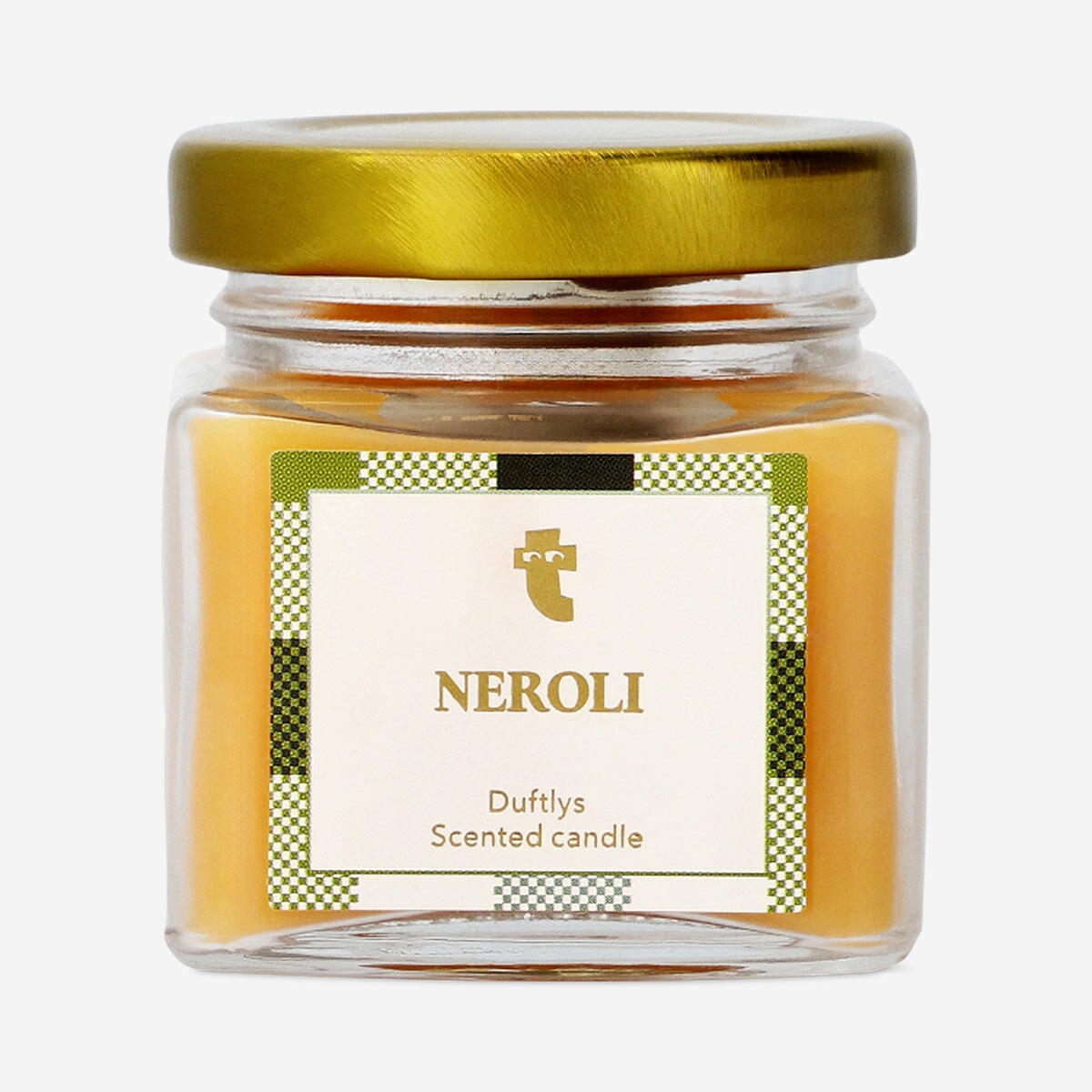 Flying Tiger Copenhagen scented candle with Neroli fragrance, showcasing a lit candle in a glass holder for home ambiance.