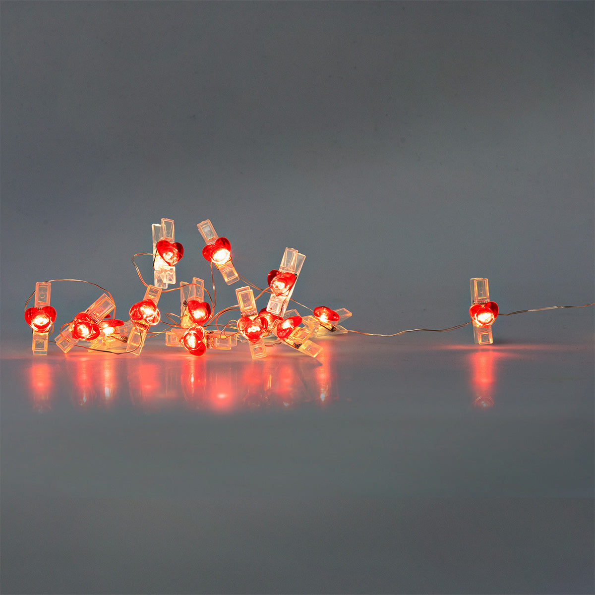 Luces de cadena - Clips de corazón rojos