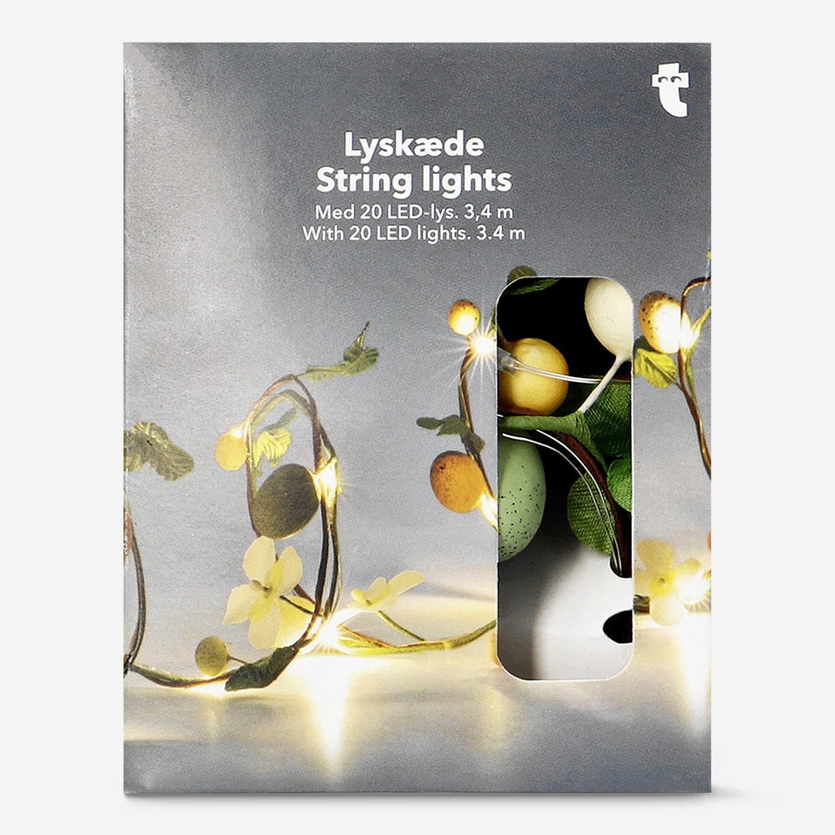 Flying Tiger Copenhagen string lights with Easter eggs and leaves, 81 cm long, decorative home lighting for festive decor.