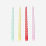 Twisted dinner candles in various colours - 4 pcs
