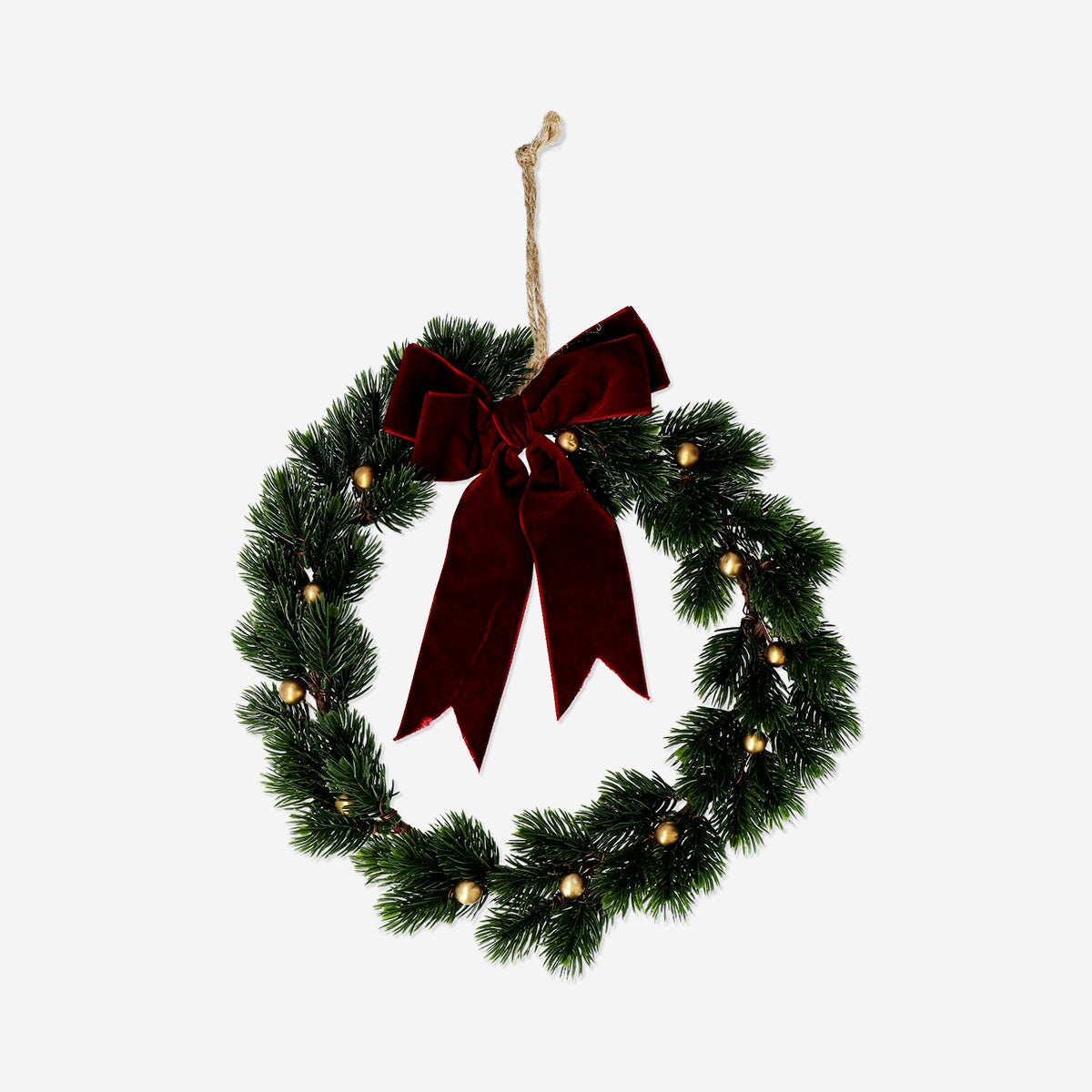 Decorative 30cm wreath with red bow by Flying Tiger Copenhagen, perfect for home holiday or seasonal decoration.