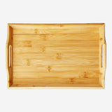 Natural bamboo kitchen tray by Flying Tiger Copenhagen with handles, ideal for serving and organization.