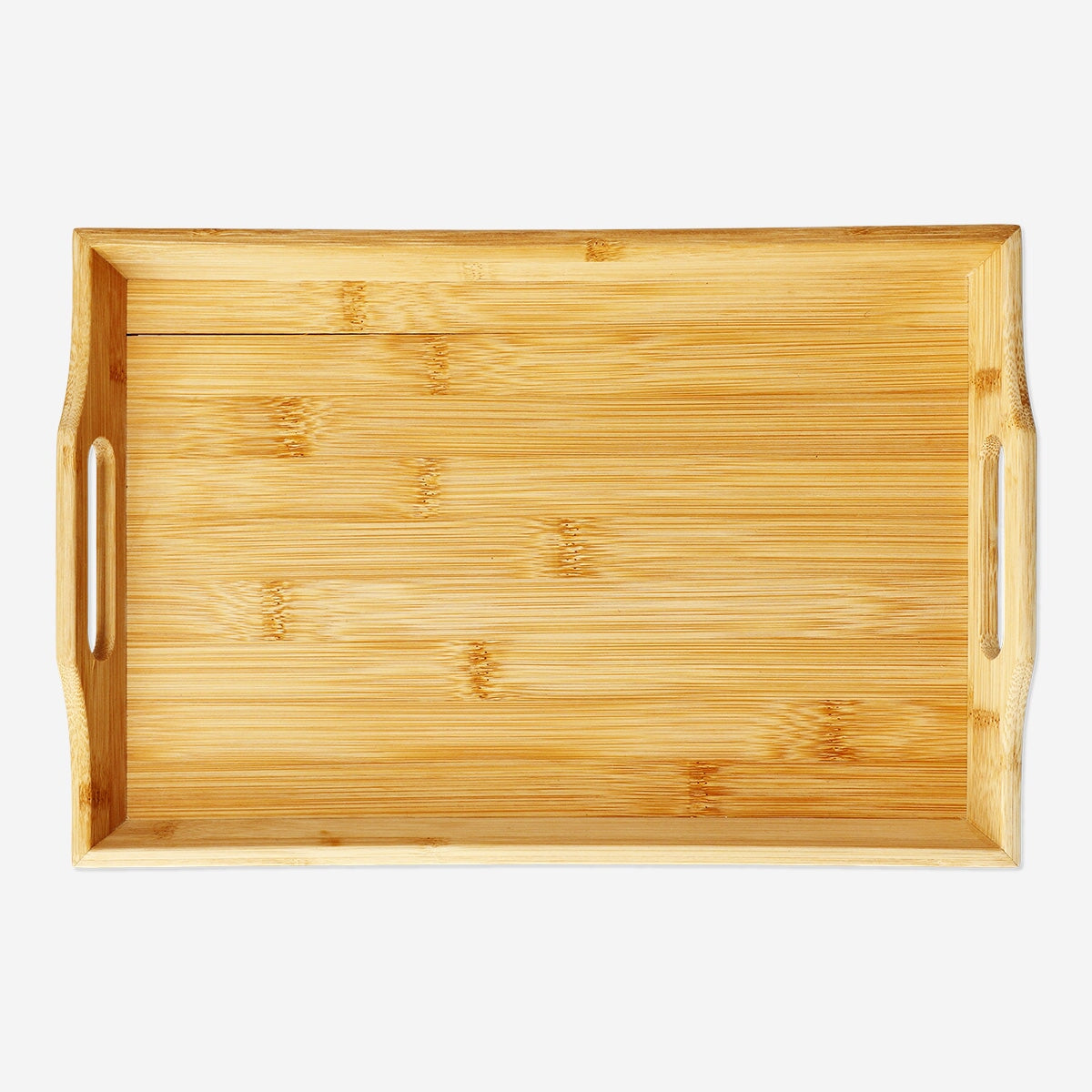 Natural bamboo kitchen tray by Flying Tiger Copenhagen with handles, ideal for serving and organization.