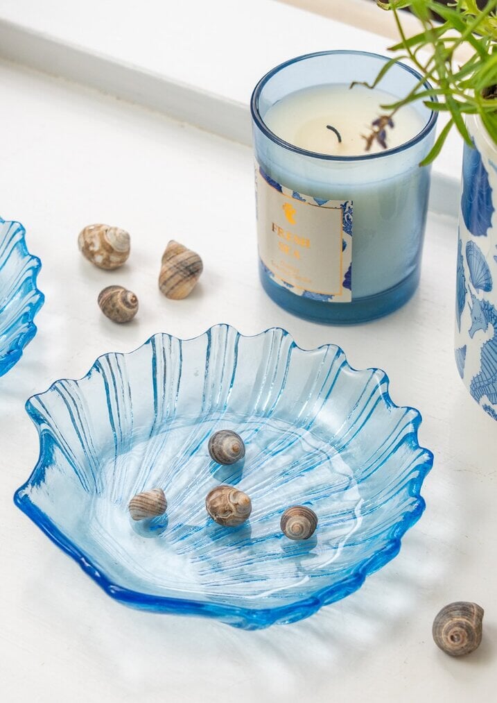 Seashell Glassware Blue Seashell Bowl 13 cm – Stylish Coastal Glassware for Tableware ...