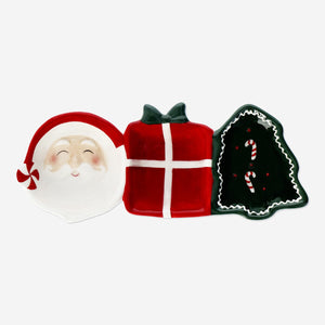 Set of three Christmas-themed attached serving bowls by Flying Tiger Copenhagen, festive kitchen serveware for holiday gatherings.