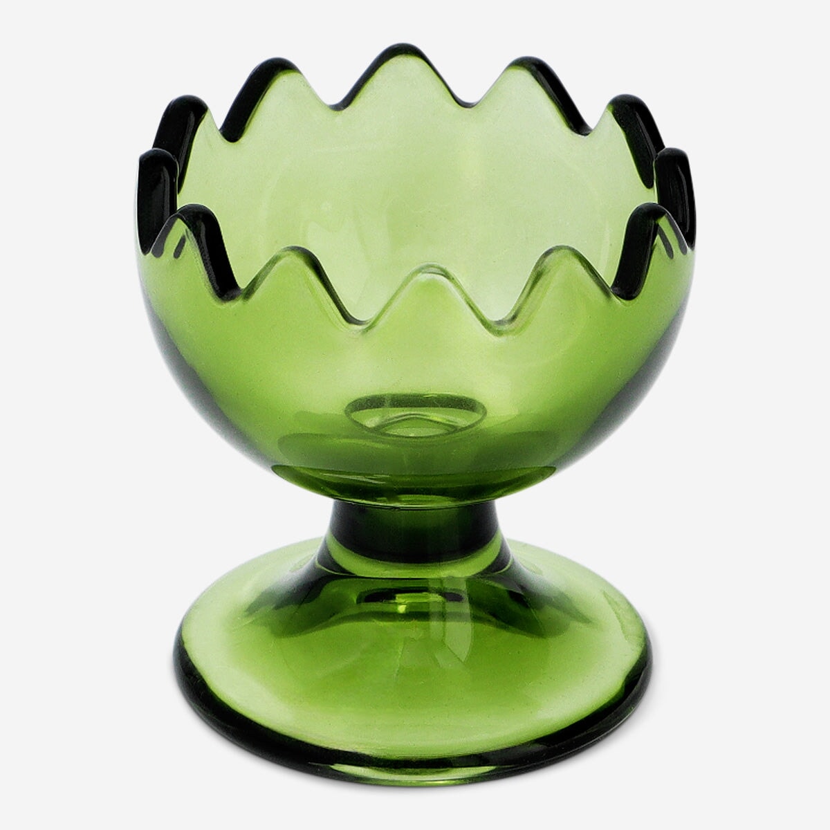 Glass egg cup from Flying Tiger Copenhagen, suitable for serving soft-boiled eggs in a modern kitchen setting.