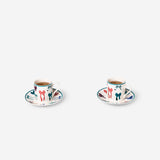 Espresso mugs with saucers and bow print - 4 pcs