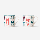 Espresso mugs with saucers and bow print - 4 pcs