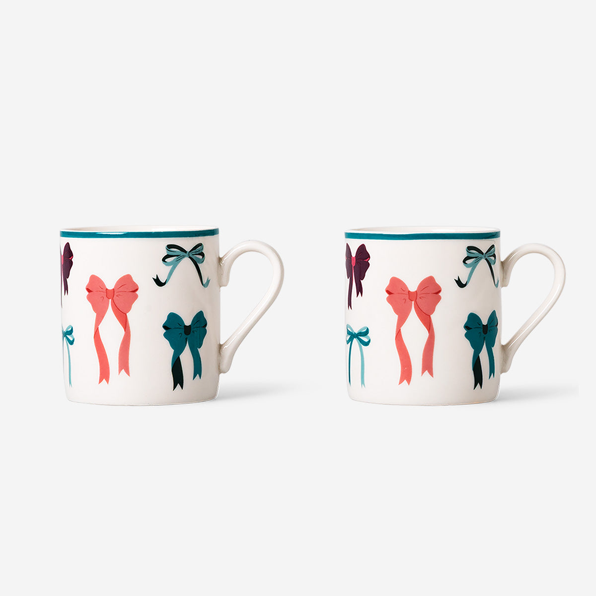 Espresso mugs with saucers and bow print - 4 pcs