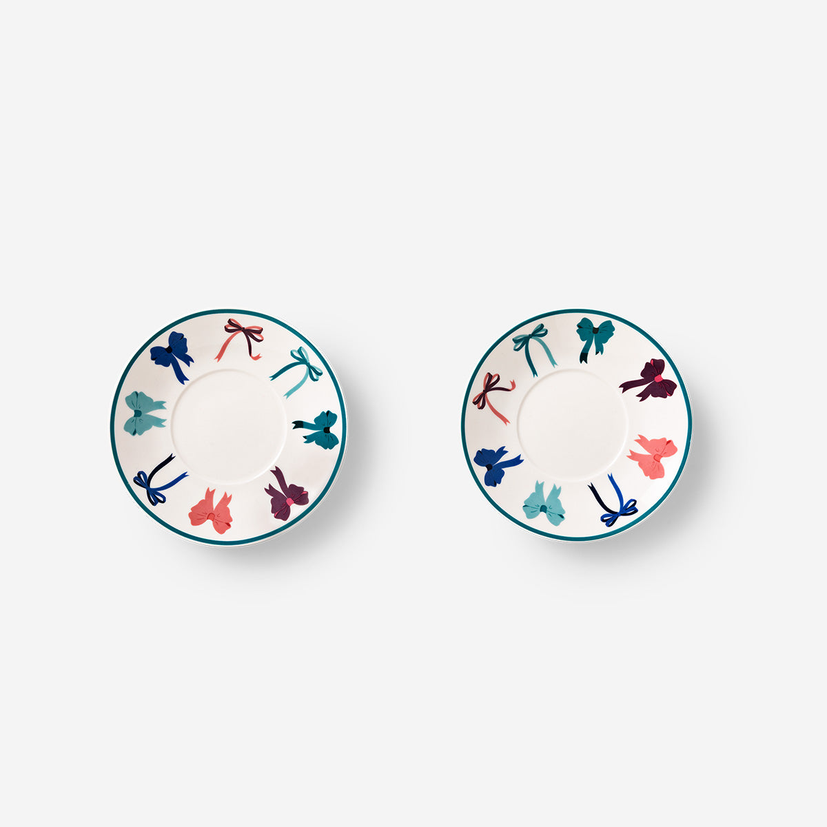 Espresso mugs with saucers and bow print - 4 pcs