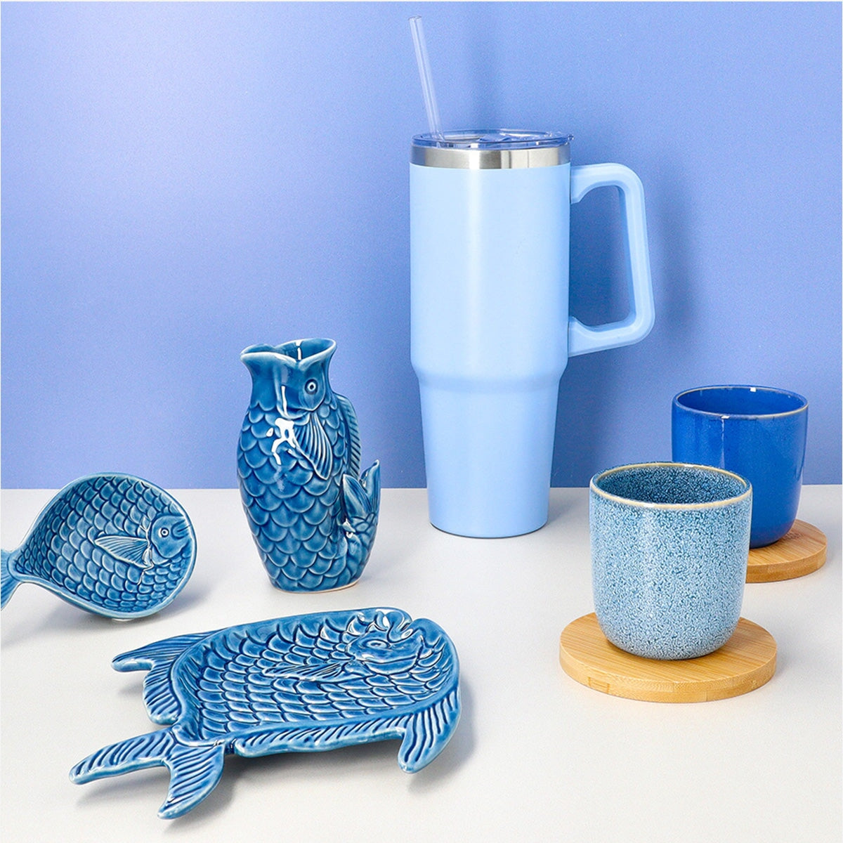 Fish-Shaped Ceramic Bowl – Blue | Unique Kitchen Decor – Flying