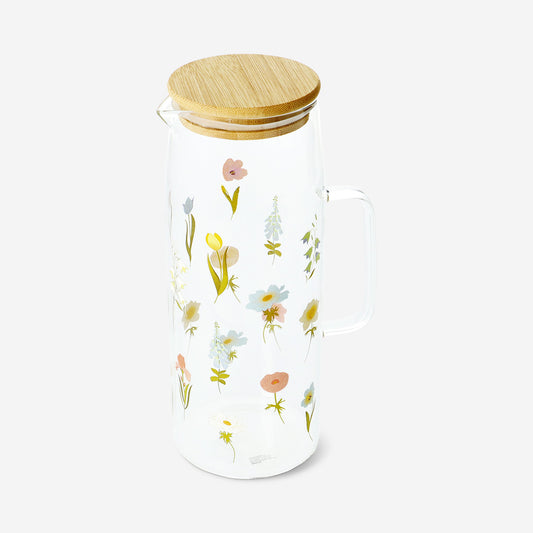Floral glass jug with bamboo lid - 1 L