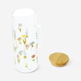 Blommig glaskanna med lock av bambu - 1 L