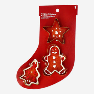 Set of three gold kitchen cookie cutters from Flying Tiger Copenhagen, featuring various shapes for baking fun.
