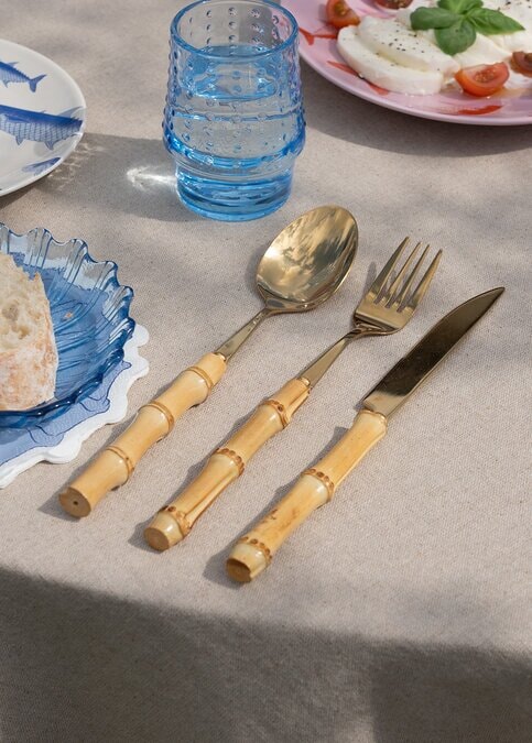 Gold cutlery set with bamboo handles - 3 pcs Kitchen Flying Tiger Copenhagen 