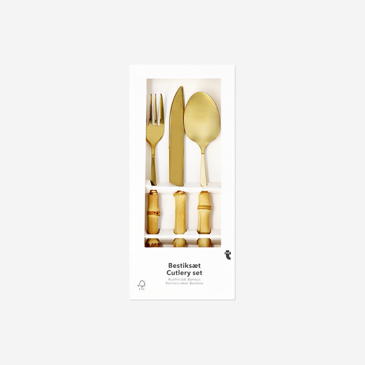 Gold cutlery set with bamboo handles - 3 pcs Kitchen Flying Tiger Copenhagen 