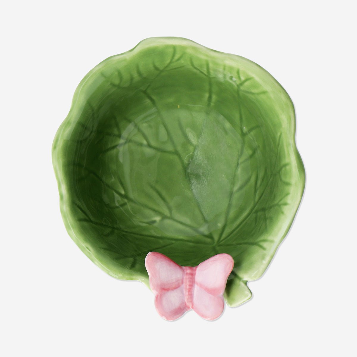 Cuenco de hoja verde con mariposa - 16 cm