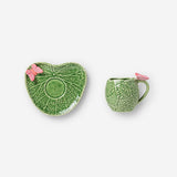 Green leaf mug with saucer and butterfly - 250 ml