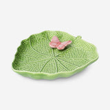 Plato de hoja verde con mariposa - 20 cm