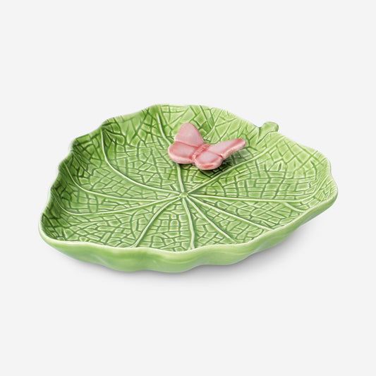 Plato de hoja verde con mariposa - 20 cm