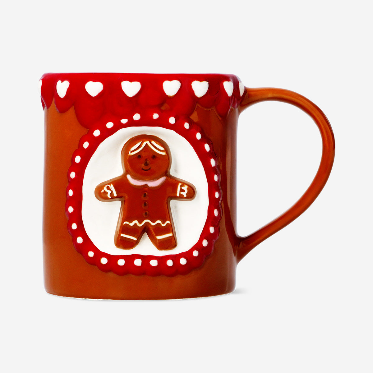 Flying Tiger Copenhagen 350ml mug featuring a 3D gingerbread man design, perfect for kitchen or coffee enjoyment.