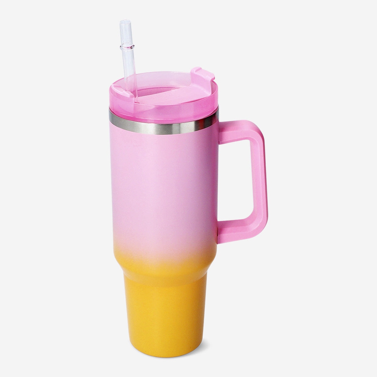 Multi-colored Flying Tiger Copenhagen kitchen tumbler with lid and straw, ideal for drinks on the go.