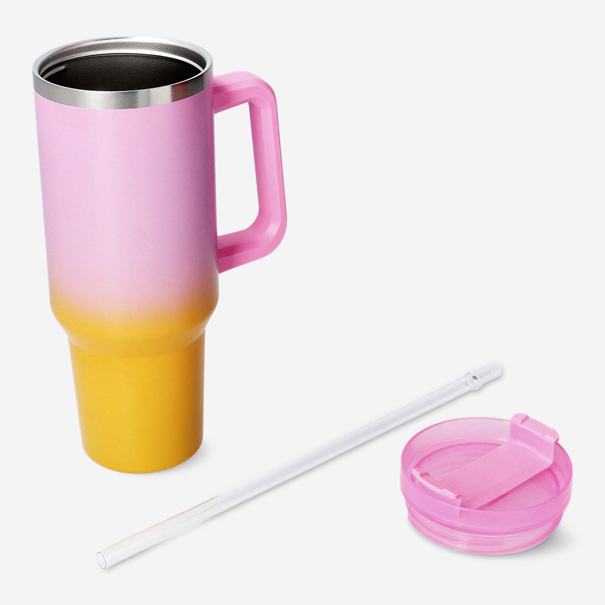 Multi-colored Flying Tiger Copenhagen kitchen tumbler with lid and straw, ideal for drinks on the go.