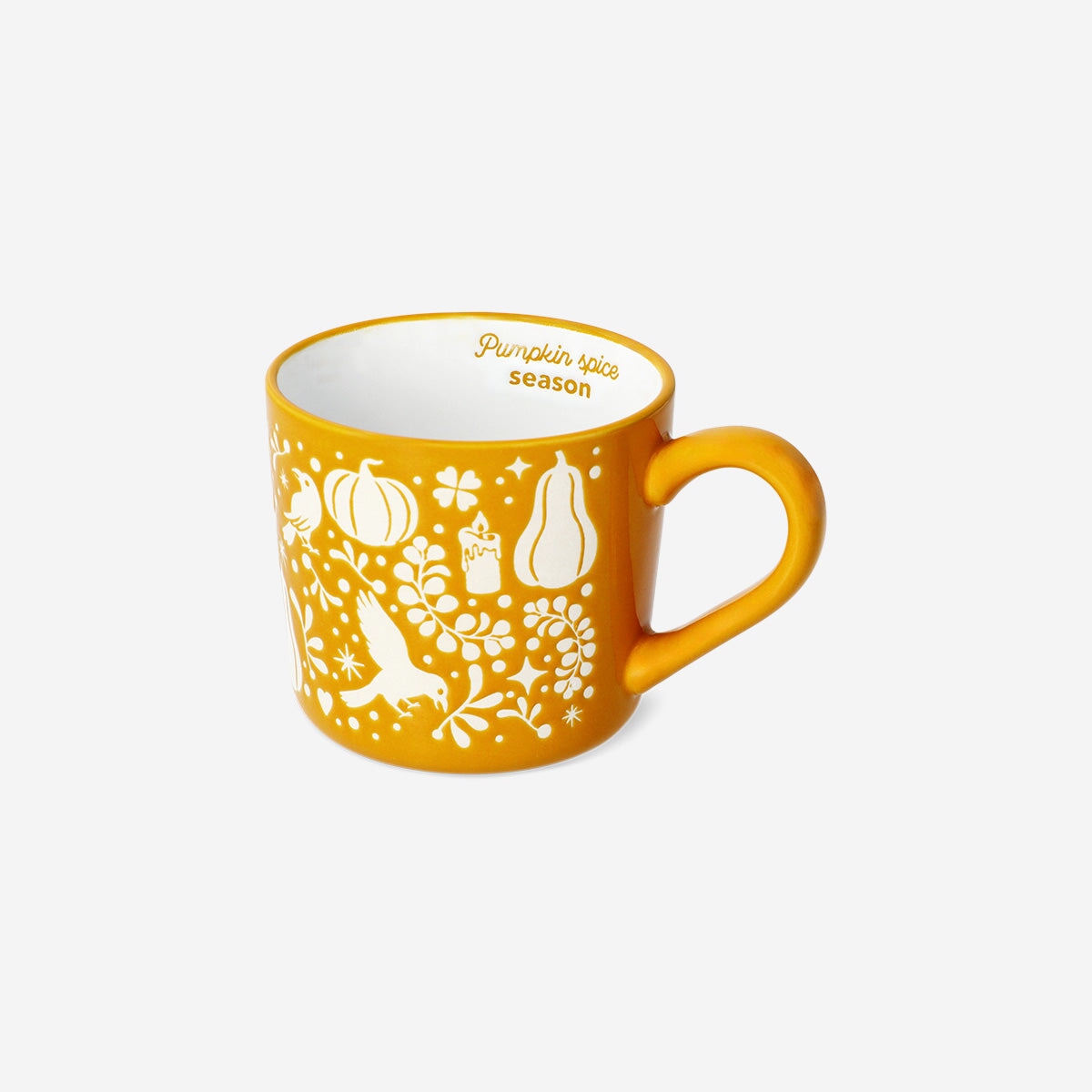 Orange ceramic mug with pumpkin print from Flying Tiger Copenhagen, 480 ml kitchen drinkware, suitable for hot beverages.
