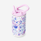 Pink blomstret drikkeflaske med sugerør - 400 ml