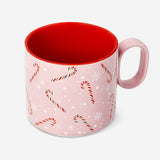 Pink ceramic mug with candy cane design, 300 ml capacity, from Flying Tiger Copenhagen, suitable for hot beverages.