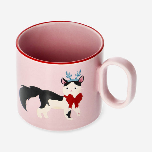 Taza rosa con Navidad gatos - 300 ml