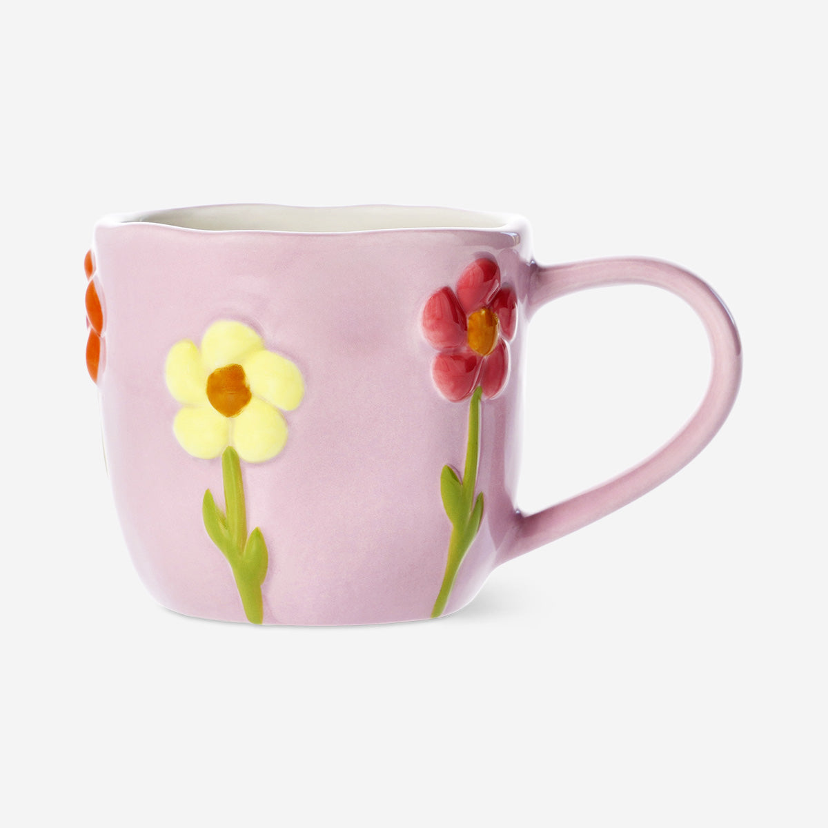 Pink Mug with Embossed Flowers – 330 ml Ceramic Tea Cup – Flying