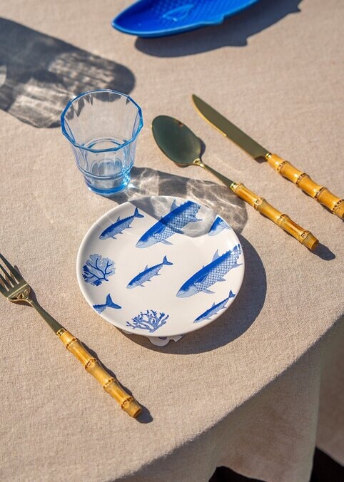 Bord met blauwe visafdruk - 15,5 cm