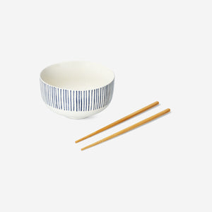 Flying Tiger Copenhagen ramen bowl with matching chopsticks, ceramic kitchen dishware for serving Asian-style noodles.