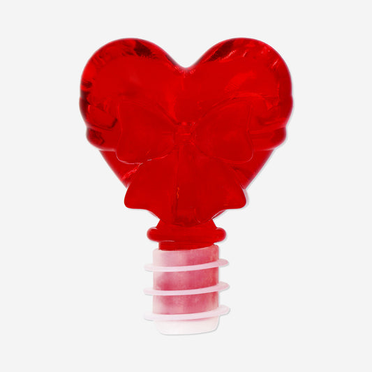Red heart with bow wine stopper