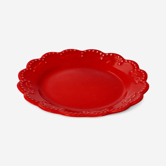 Plato rojo con lazo en relieve - 15 cm