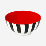 Stripy ceramic bowl with red interior from Flying Tiger Copenhagen, 14 cm diameter, perfect for kitchen use.