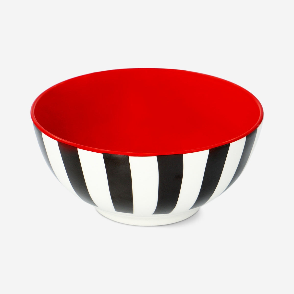 Stripy ceramic bowl with red interior from Flying Tiger Copenhagen, 14 cm diameter, perfect for kitchen use.
