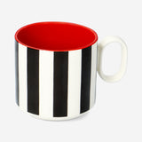 Stripy ceramic mug with red interior, 300 ml capacity, from Flying Tiger Copenhagen. Ideal for coffee or tea.