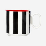 Stripy ceramic mug with red interior from Flying Tiger Copenhagen, 300 ml kitchen drinkware.