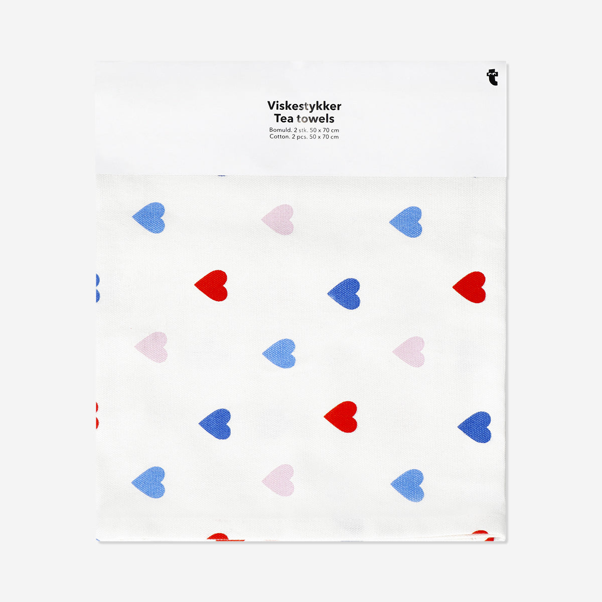 Tea towels with hearts and stripes - 2 pcs