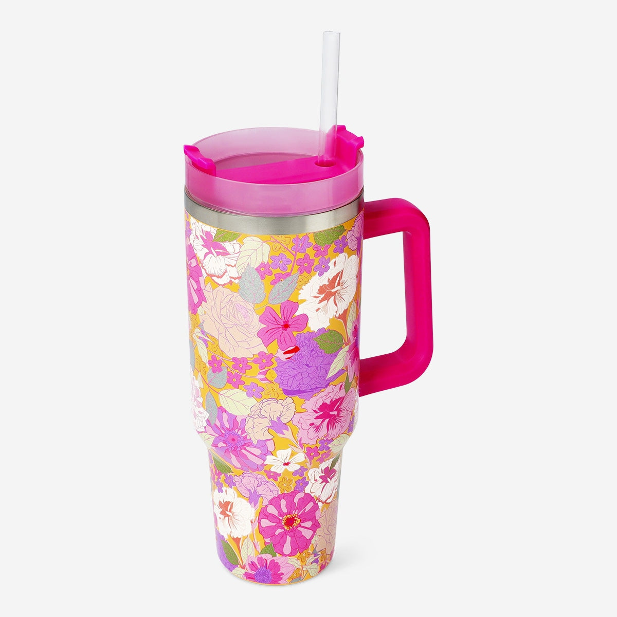 Flying Tiger Copenhagen 1.2L floral print tumbler, kitchen drinkware with colorful floral design for everyday use.