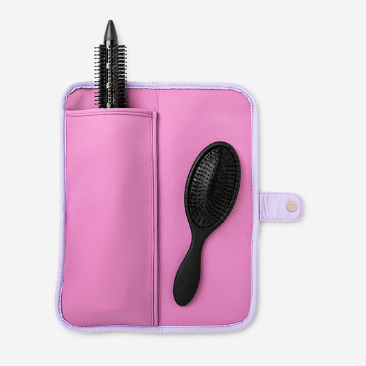 Saco organizador roxo para ferramentas para o cabelo