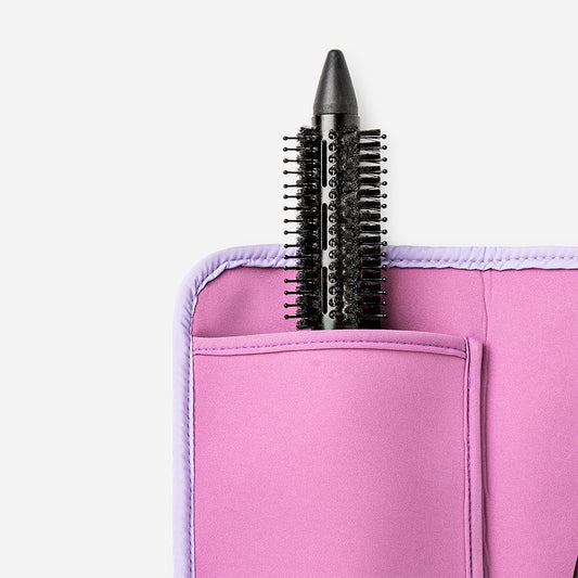 Saco organizador roxo para ferramentas para o cabelo