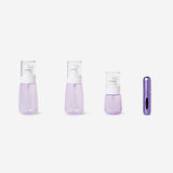 Purple travel set with perfume container - 4 pcs